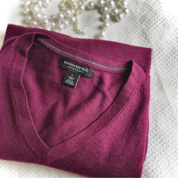 BANANA REPUBLICLLuxury Blend Wine Red Silk Cotton Cashmere L/S Sweater